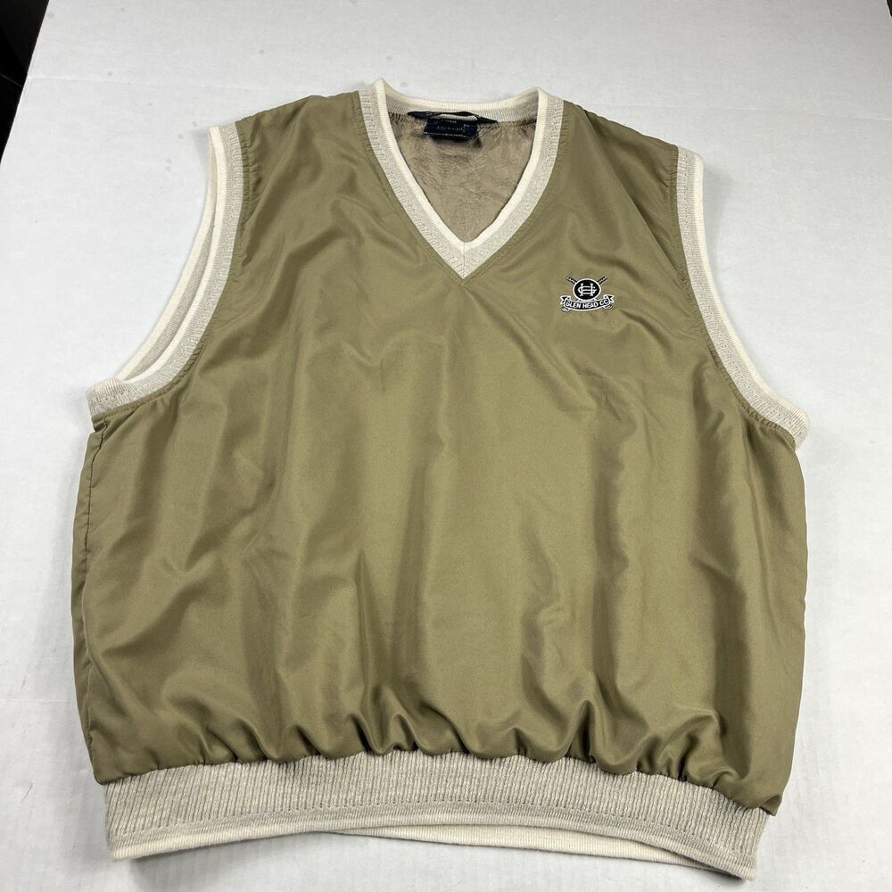 Sunderland of Scotland Mens Green Golf Wind Vest Large USA Made V-Neck Pullover